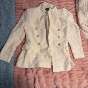 Zara White Tweed Blazer Jacket